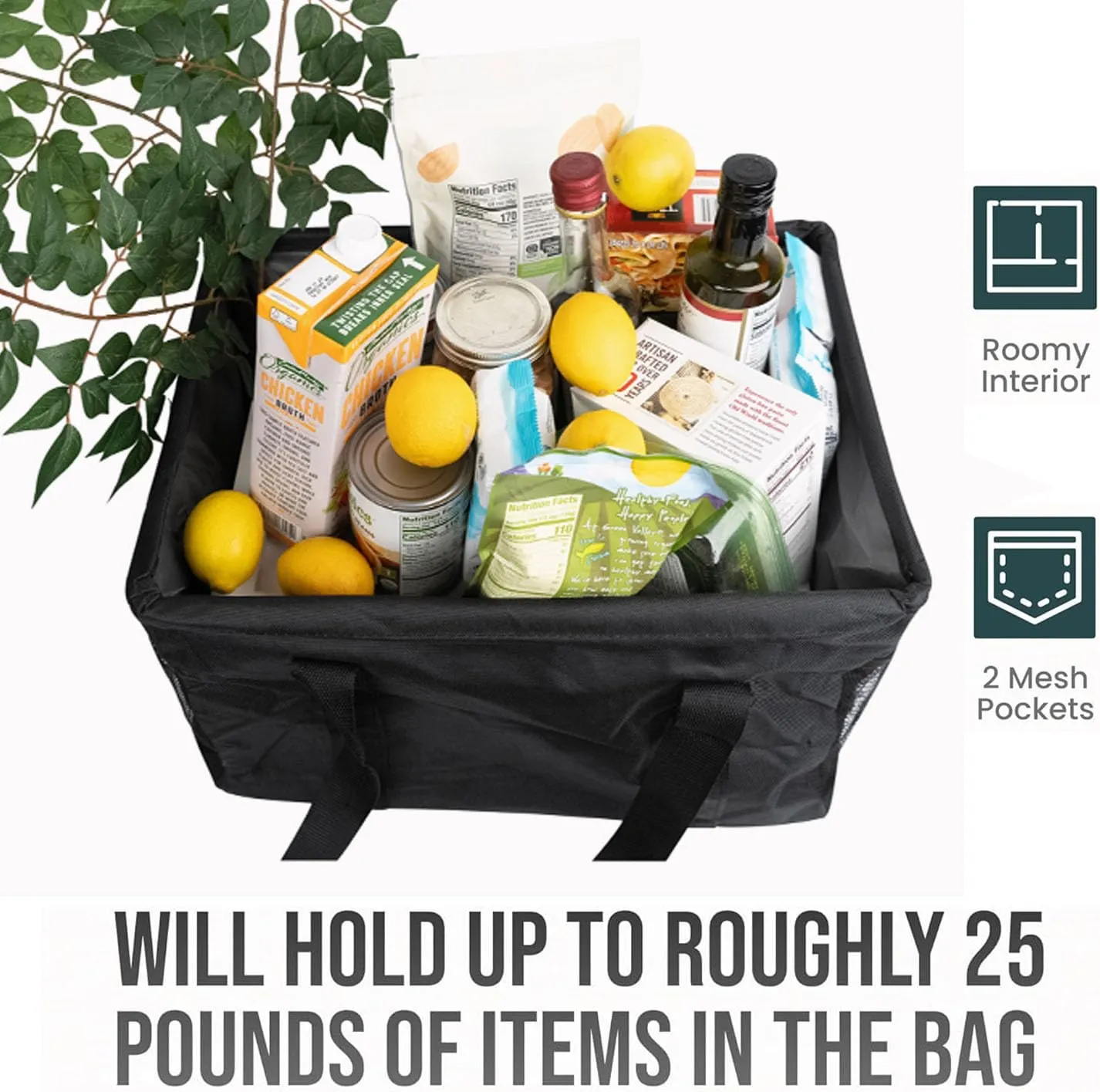 Extra Large Utility Tote Bag - Collapsible Tote with Wire Frame for Beach, Groceries, Travel - Includes 5x7 Bag