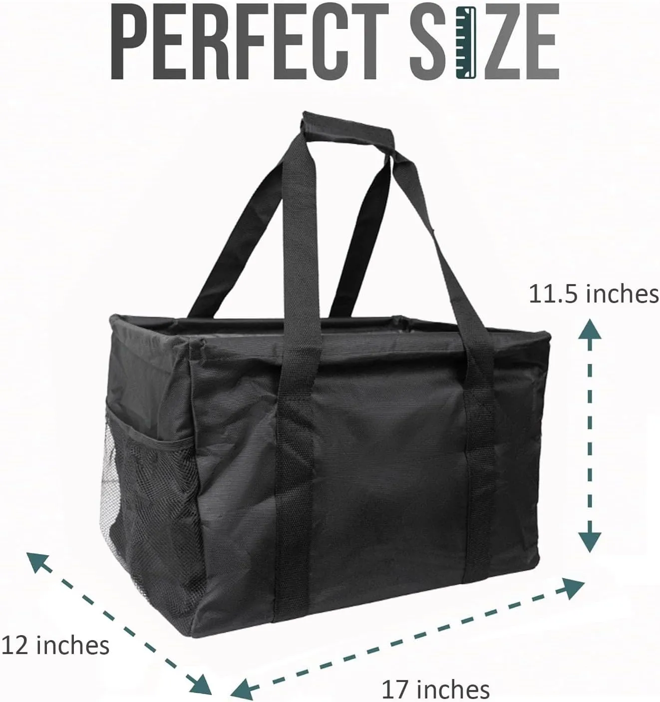 Extra Large Utility Tote Bag - Collapsible Tote with Wire Frame for Beach, Groceries, Travel - Includes 5x7 Bag