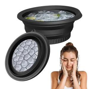 Face Bowl for Ice with Built-In Ice Tray, Silicone Facial Ice Bath Bowl, Portable Foldable Facial Plunge Bowl, Collapsible Silicone Bowl for Face Ice Bath Home & Travel (Black)