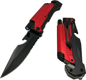 Falcon Spring Assisted Rescue Pocket Knife with Fire Starter and LED Flash Light