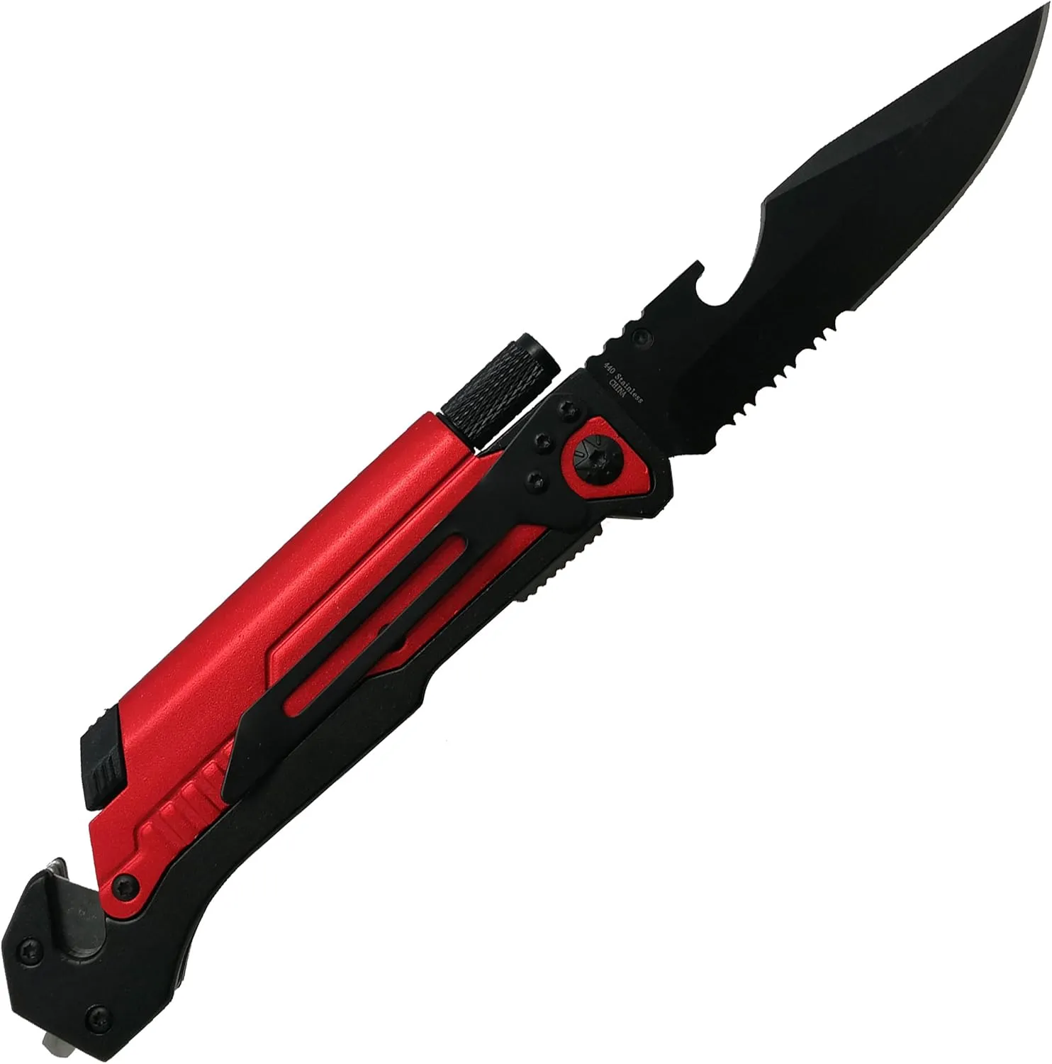 Falcon Spring Assisted Rescue Pocket Knife with Fire Starter and LED Flash Light