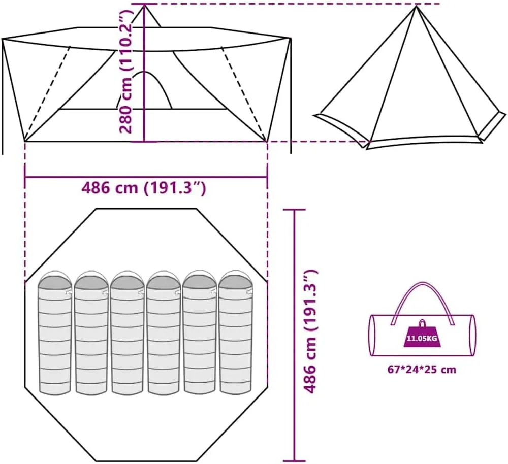 Family Tent Tipi 6-Person Green Waterproof vidaXL vidaXL