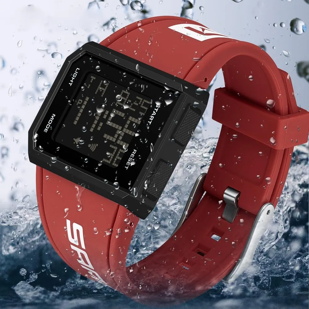 FANMIS Men's and Women's Fashion Square Digital Watch Multi-Functional Outdoor Sports Chronograph LED Waterproof Electronic Watches with Silicon Strap