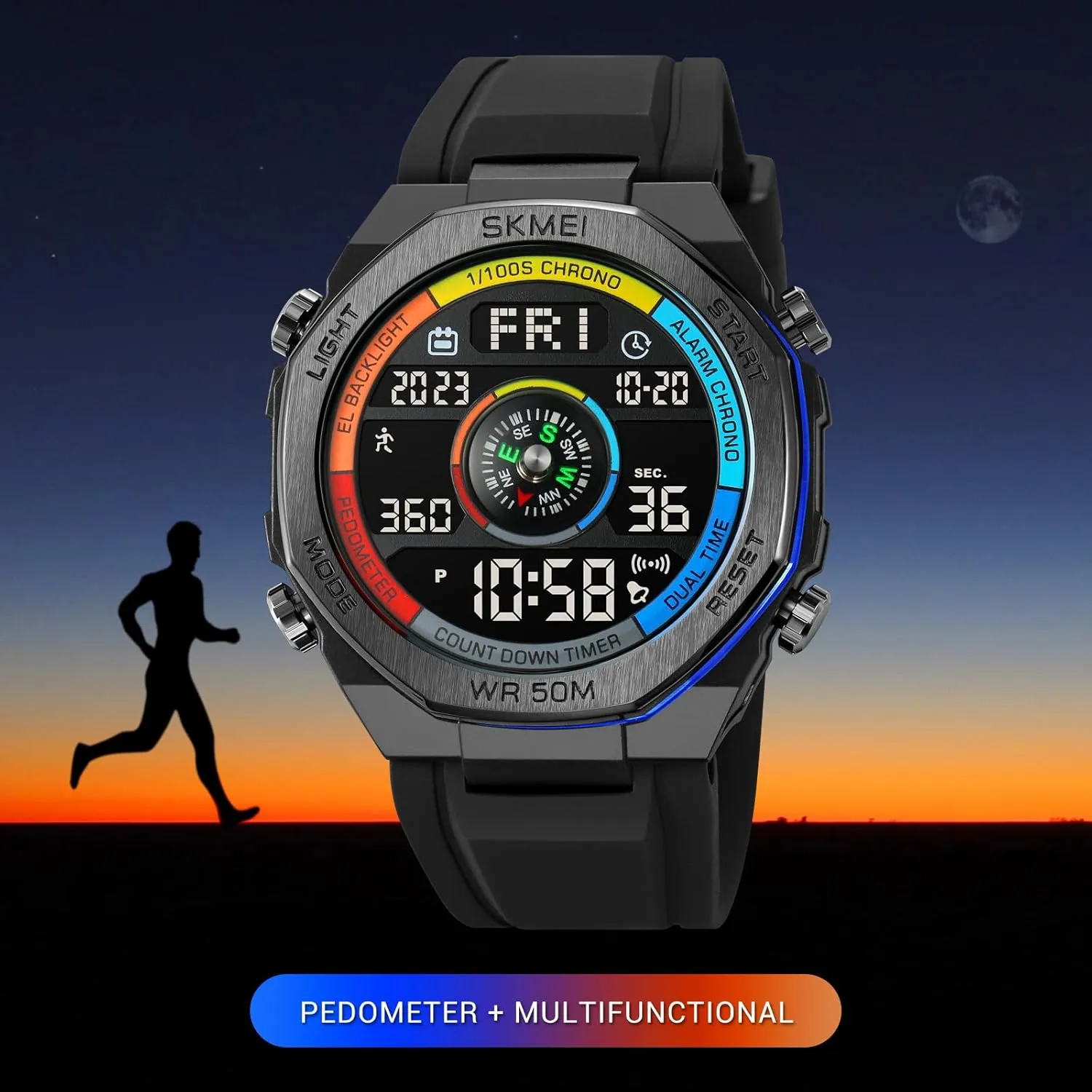 FANMIS Unisex Pedometer Watches Military Multifunctional 50M Waterproof Digital Outdoor Sports Watch