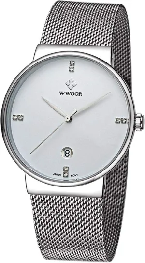 Fashion Business Quartz Watch for Men Analog Slim Waterproof Date Stainless Steel Mesh Band Elite Sports Watches