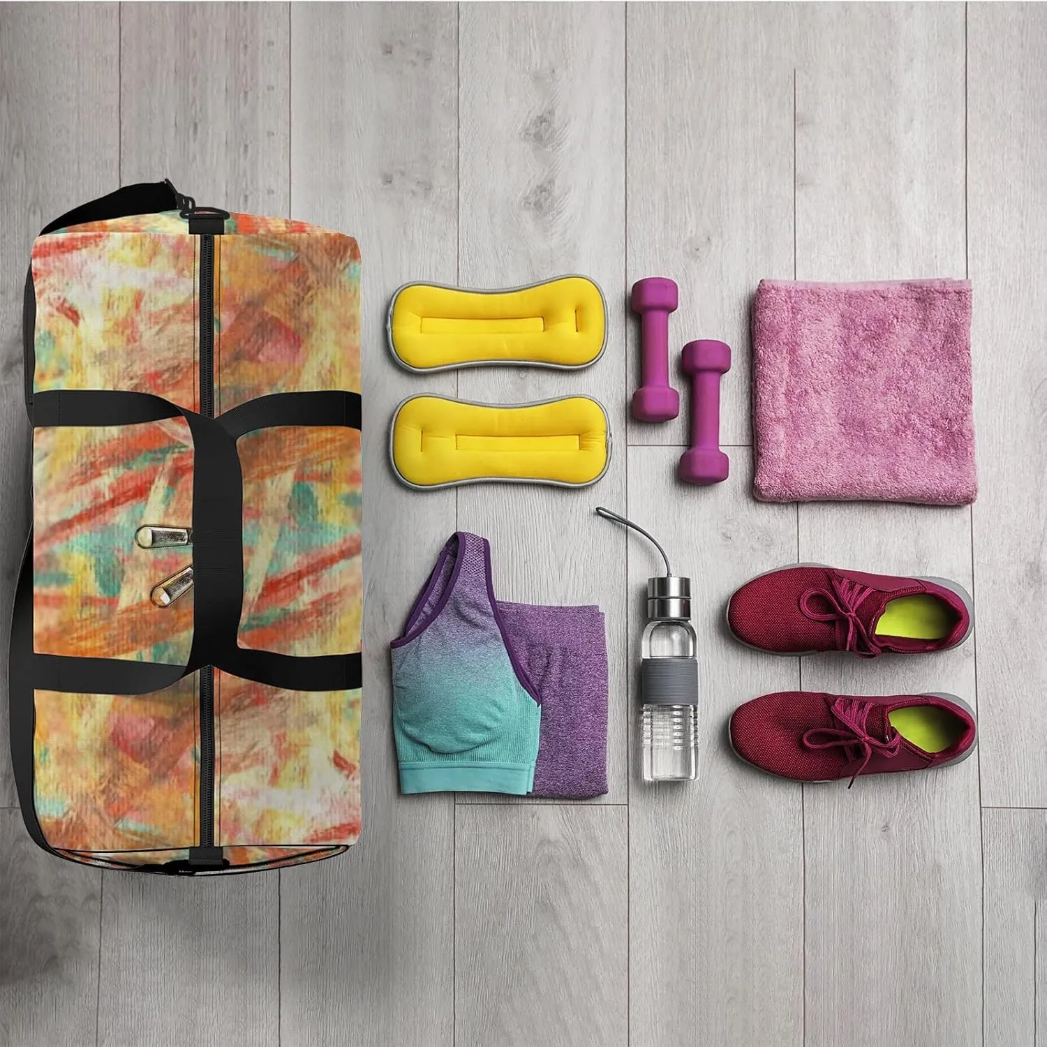 Faux Digital Paint Splatter Brushstroke Seamless Sports Bag Tote Bag Waterproof Gym Bag with Shoulder Strap Zipper 2 Side Pockets for Men and Women, Travel and Storage Shoulder Bag.