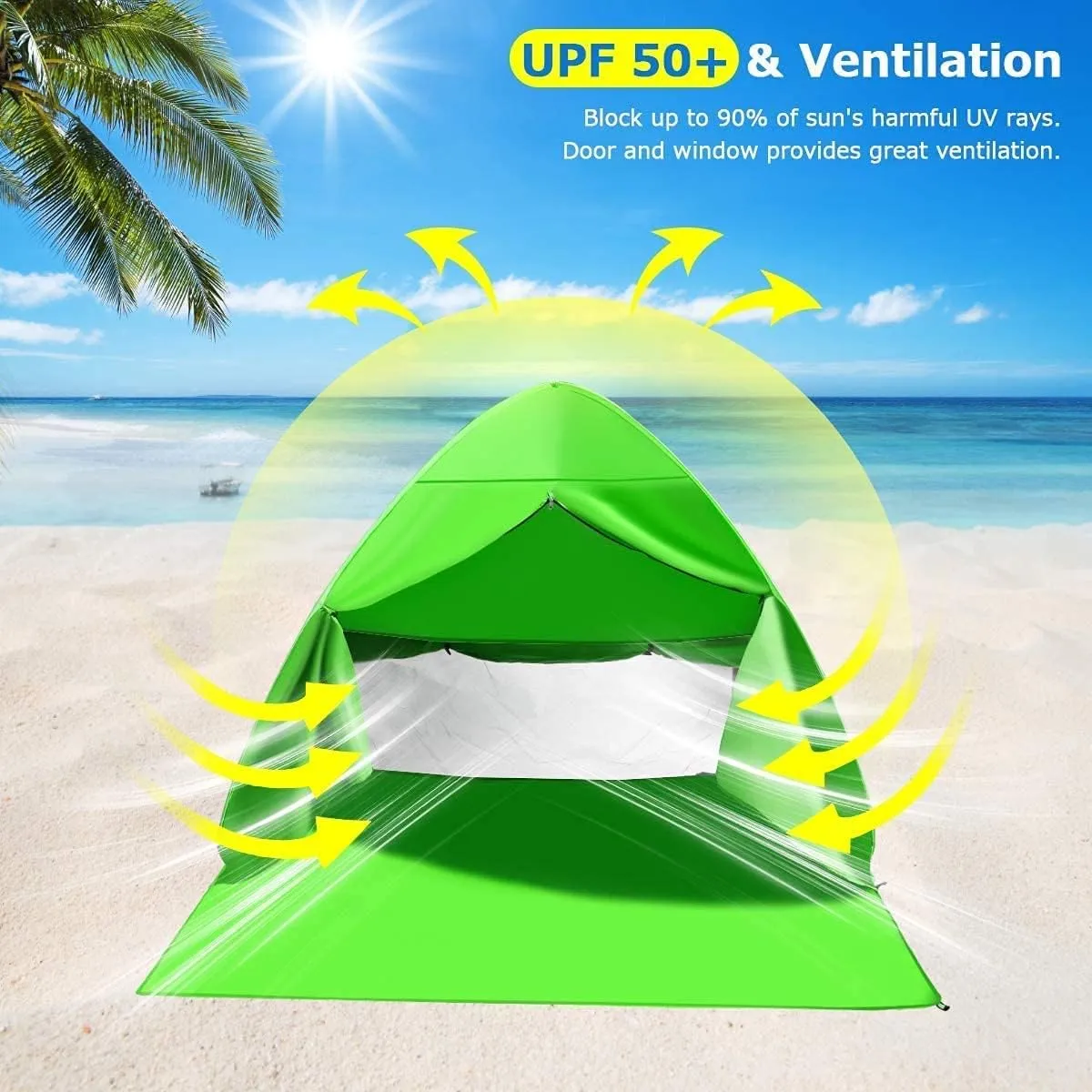 FBSPORT Beach Tent, UPF 50  Easy Pop Up Beach Shade, Sun Shelter Instant Portable Beach Tent Umbrella Baby Canopy Cabana with Carry Bag, Green