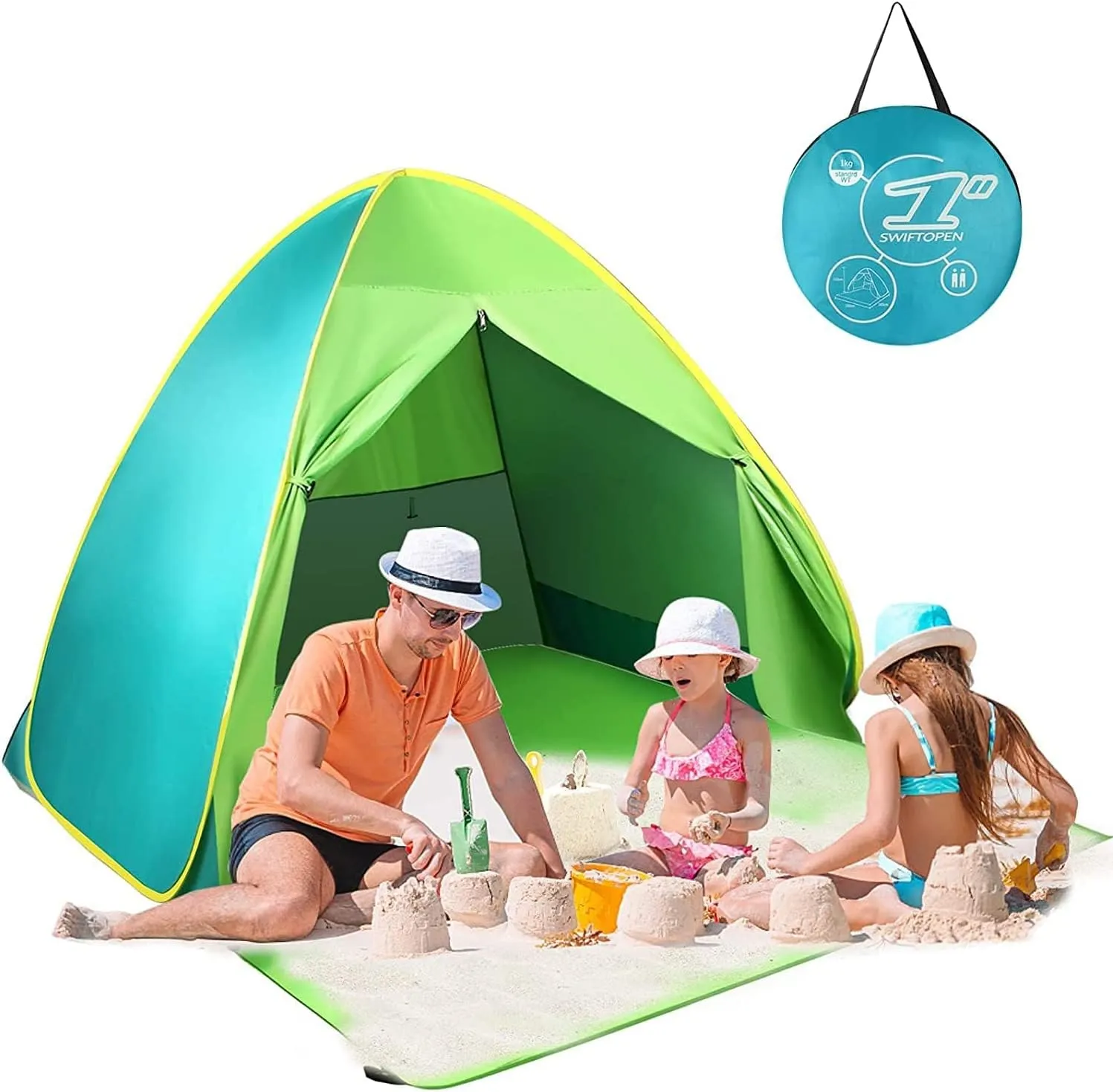 FBSPORT Beach Tent, UPF 50  Easy Pop Up Beach Shade, Sun Shelter Instant Portable Beach Tent Umbrella Baby Canopy Cabana with Carry Bag, Green