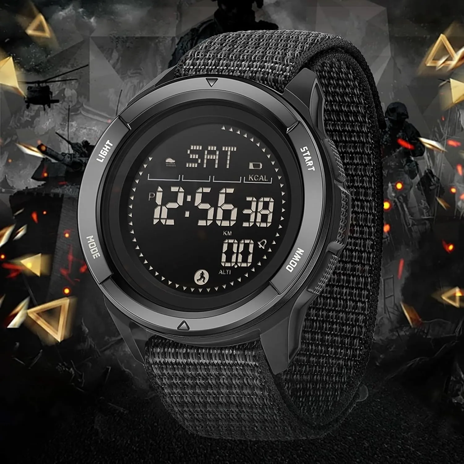 findtime Compass Tactical Watches for Men Women with Metronome Step Counter Countdown Dual Time Alarm Stopwatch Rubber Strap Lightweight Digital Waterproof Watch Orange