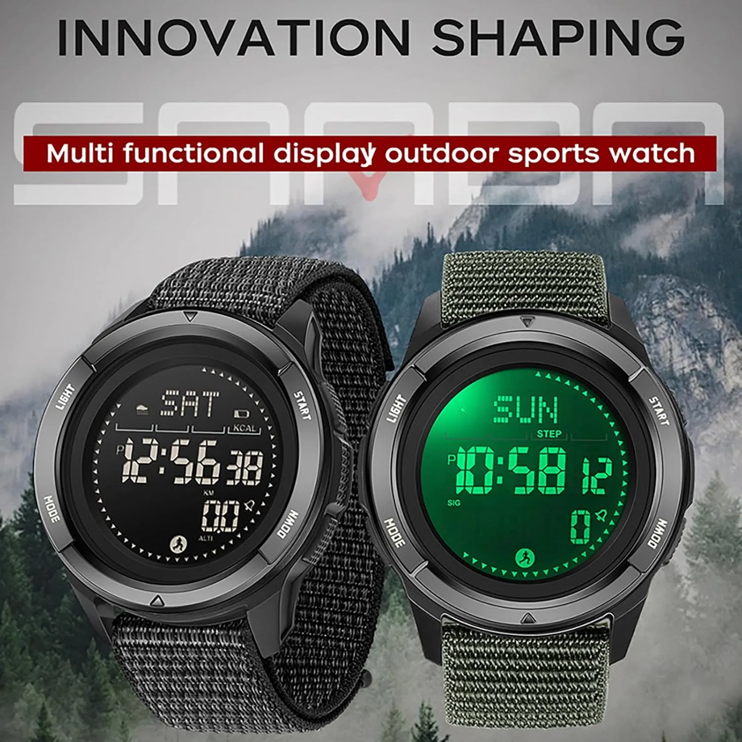 findtime Compass Tactical Watches for Men Women with Metronome Step Counter Countdown Dual Time Alarm Stopwatch Rubber Strap Lightweight Digital Waterproof Watch Orange
