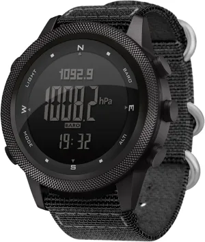 findtime Compass Watch, Altimeter Barometer Thermometer Pedometer Watches for Men, Military Army Outdoor Sports Black Wristwatches with Steps Calorie Counter Stopwatches 5ATM Waterproof