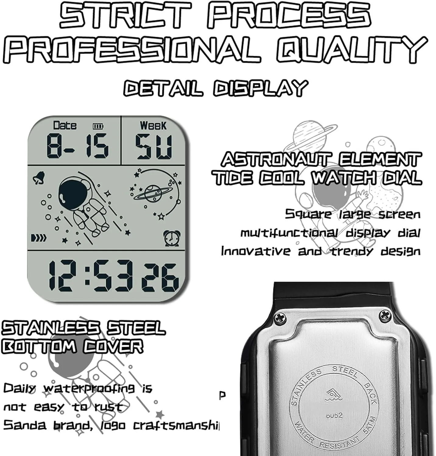 findtime Digital Watch Rectangular Watches for Women Men White Unisex Square LED Electronic 5ATM Waterproof Wristwatch Sports Silicone Strap