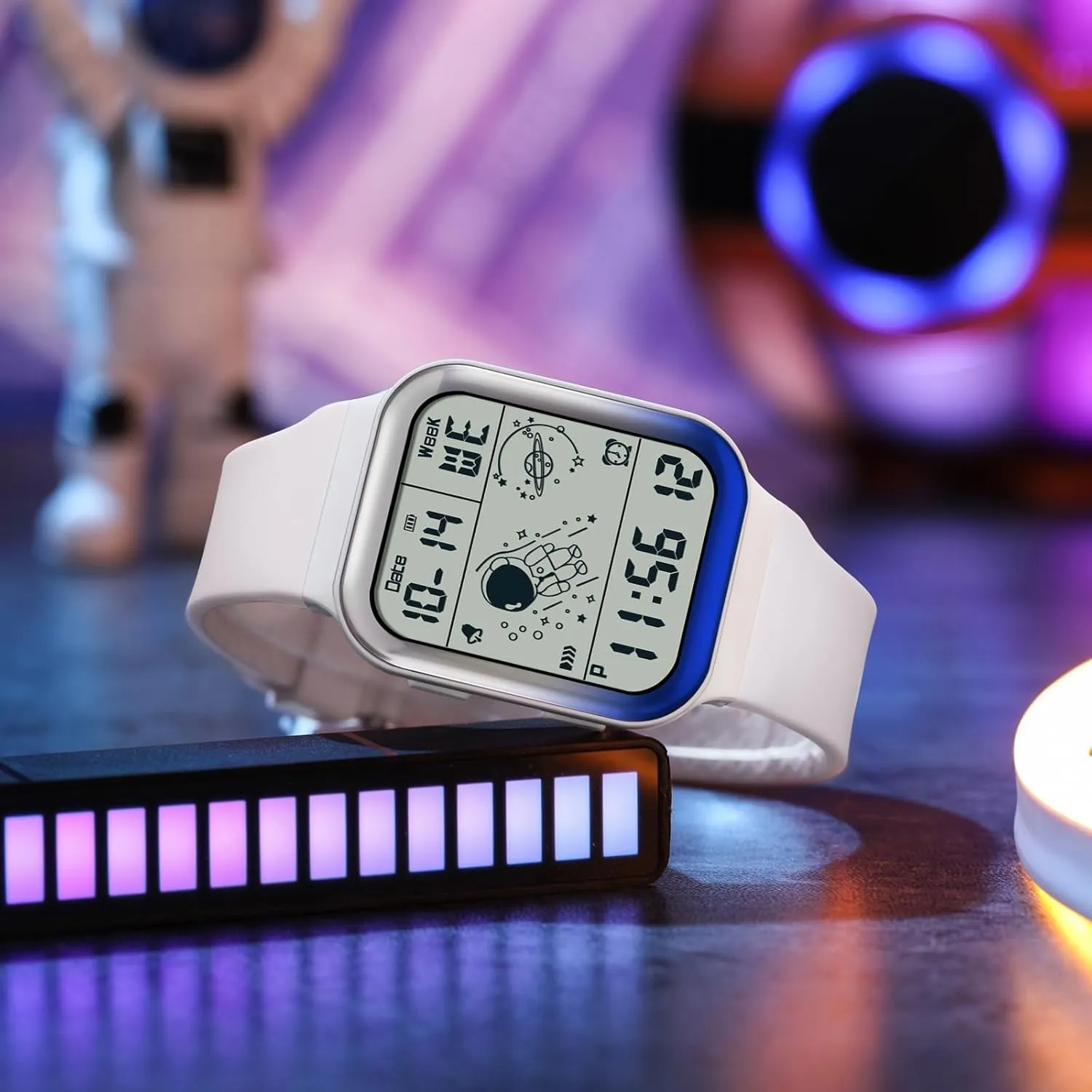 findtime Digital Watch Rectangular Watches for Women Men White Unisex Square LED Electronic 5ATM Waterproof Wristwatch Sports Silicone Strap