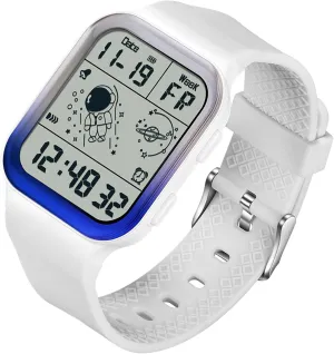 findtime Digital Watch Rectangular Watches for Women Men White Unisex Square LED Electronic 5ATM Waterproof Wristwatch Sports Silicone Strap