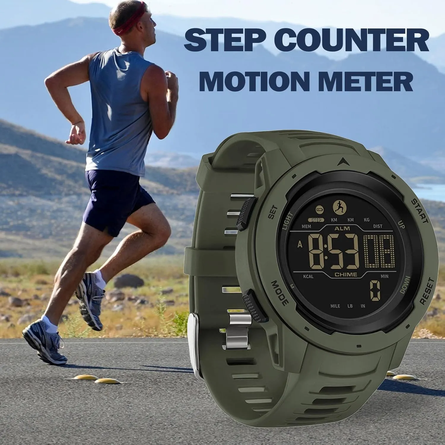 findtime Digital Watches for Men Pedometer Step Calorie Counter Watch 5ATM Waterproof Sport Military Tactical Watch Stopwatch Countdown Alarm Sports Distance Record Hiking Running Watch