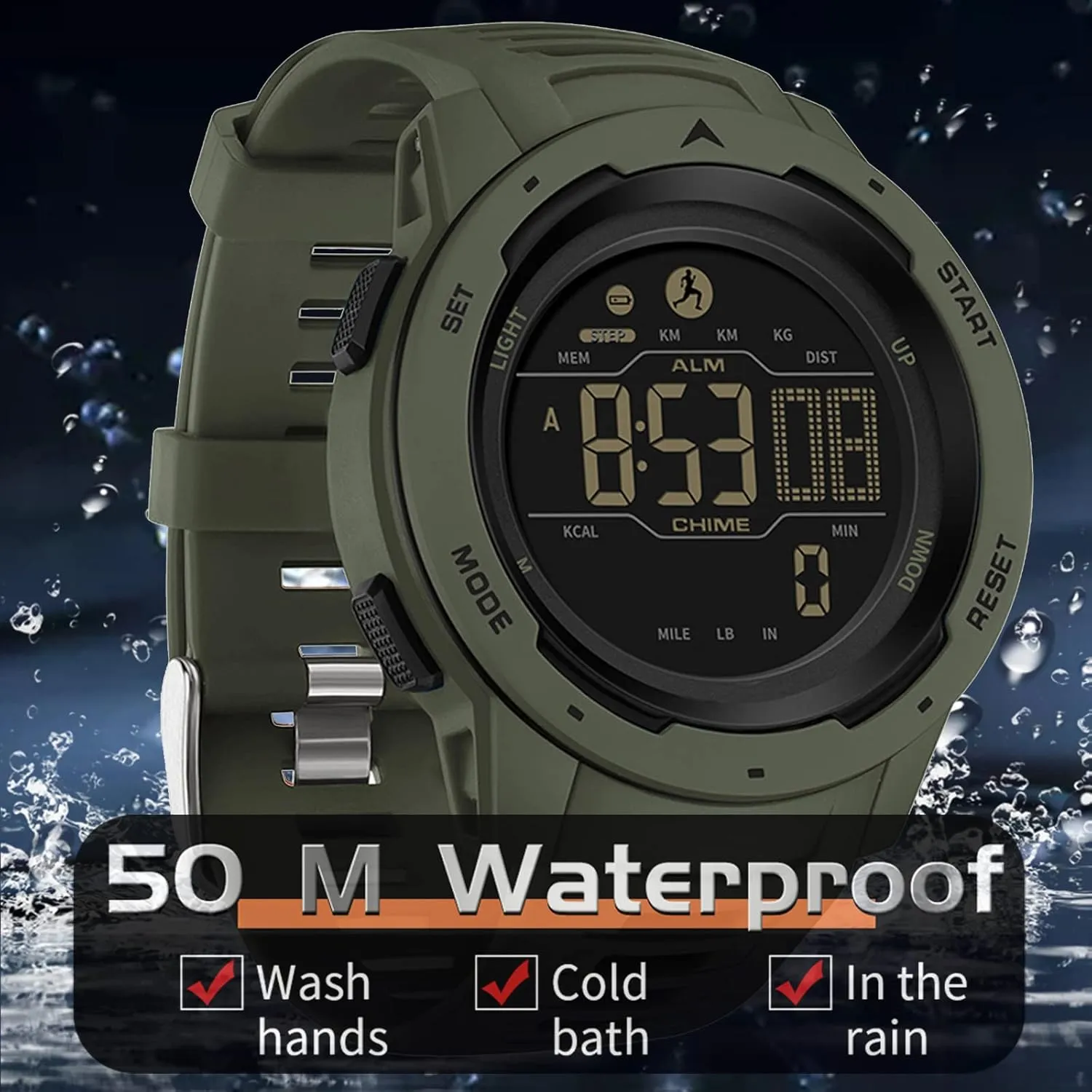 findtime Digital Watches for Men Pedometer Step Calorie Counter Watch 5ATM Waterproof Sport Military Tactical Watch Stopwatch Countdown Alarm Sports Distance Record Hiking Running Watch