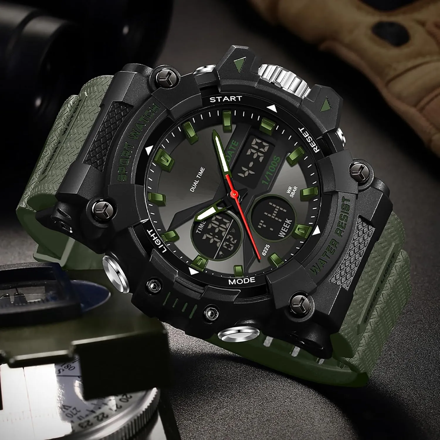 findtime Mens Watches Sports Outdoor Watch for Men with Date Analog Digital LED Backlight Wristwatch Waterproof