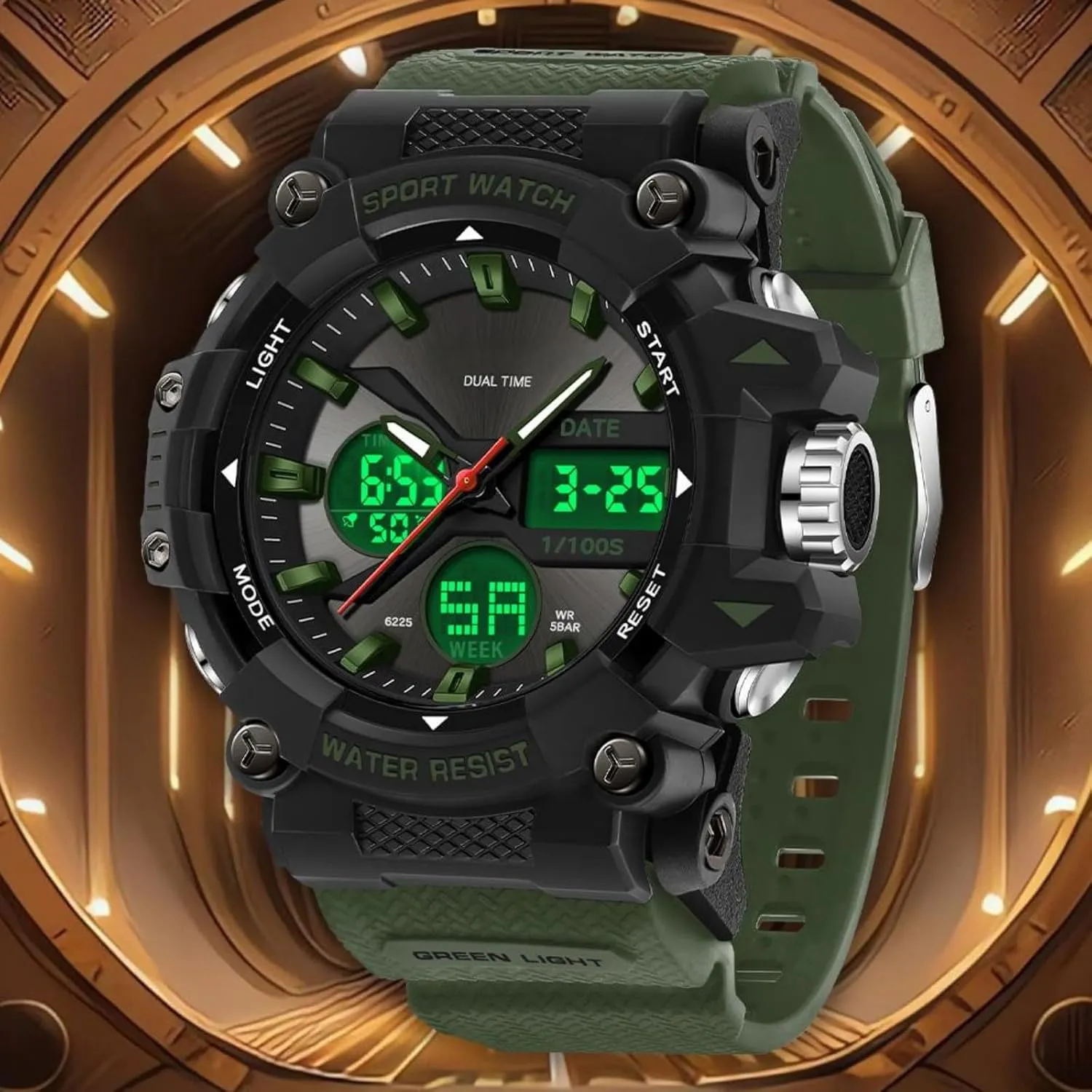 findtime Mens Watches Sports Outdoor Watch for Men with Date Analog Digital LED Backlight Wristwatch Waterproof