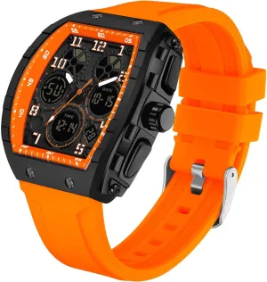 findtime Watches for Men Unique Rectangle Relojes para Hombres White Wristwatch with Digital Analog Dual Time Display Countdown Stopwatch Punk Cool Design 5ATM Waterproof