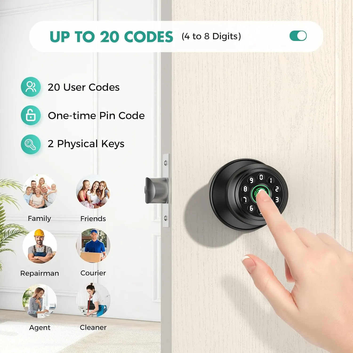 Fingerprint Door Lock，Fingerprint and Keypad Input Smart Door knob, App Controlled Biometric Door Lock, Keyless Entry, Bedroom, Office, Hotel, Apartment Auto Door knob(Matte Black)