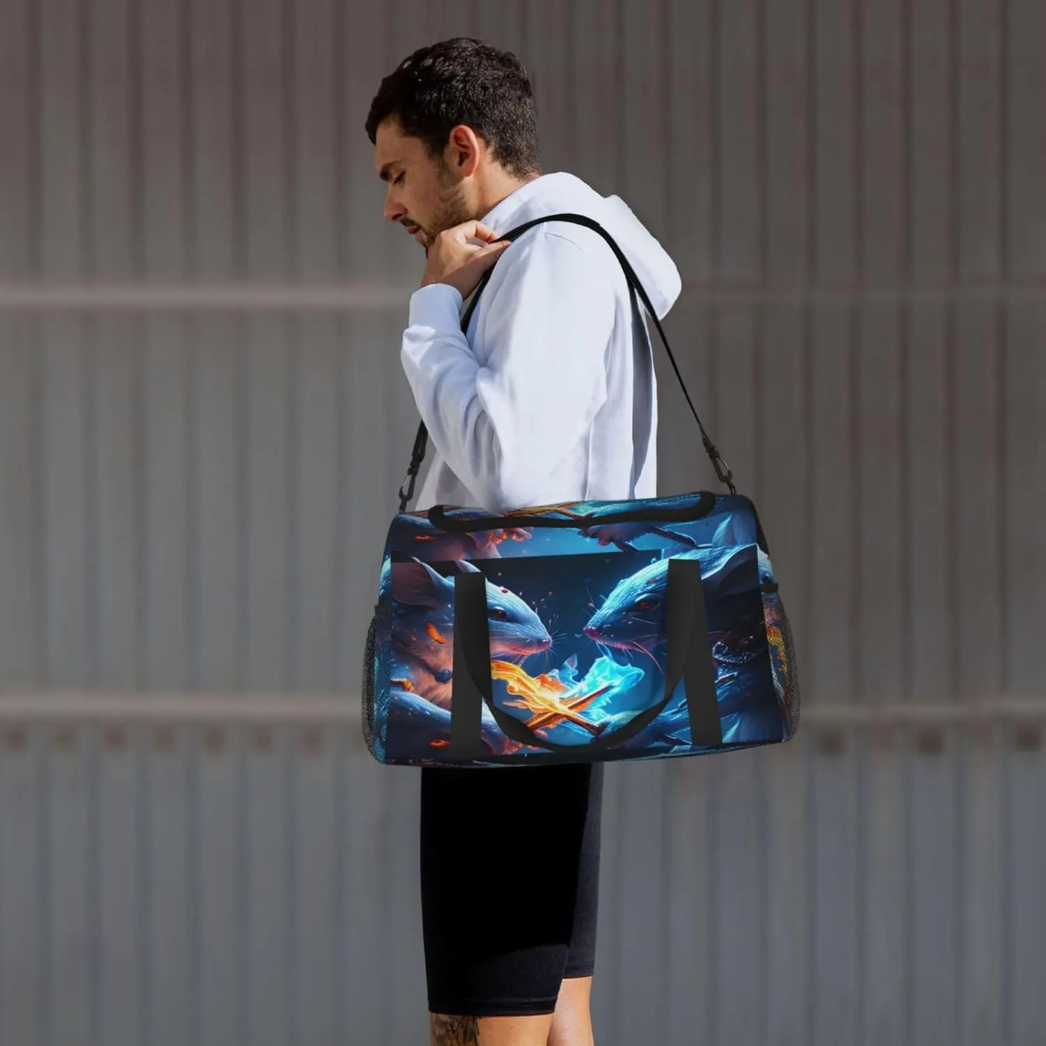 Fire And Ice Mouse Travel Duffel Bag Large Foldable Waterproof Overnight Bag For Beach Swim Bags Pool Sports Gym