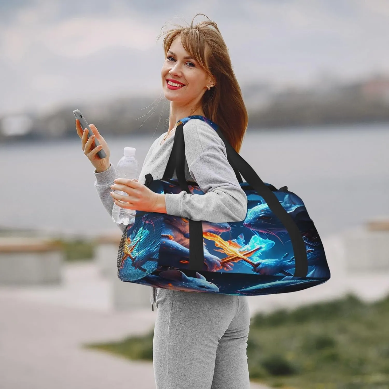 Fire And Ice Mouse Travel Duffel Bag Large Foldable Waterproof Overnight Bag For Beach Swim Bags Pool Sports Gym