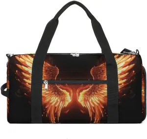 Fire Angle Wings Gym Bag Travel Duffel Bags for Men Women Large Weekender Bags Carry On Overnight Duffle Bag with Shoe Compartment for Workout