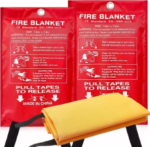 Fire Blanket 2 Pack, Fire Blankets Emergency for Home, 40” x 40” Fire Blankets, Silicone and Fiberglass, for School, Fireplace, Grill, Car, Office, Warehouse