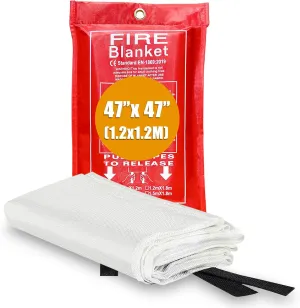 Fire Blanket, 47”x 47” Fire Extinguisher Blankets for Home & Kitchen, High Heat Resistant Fire Suppression Blankets for Home Safety, Grill, Car, Office, Warehouse, and Camping