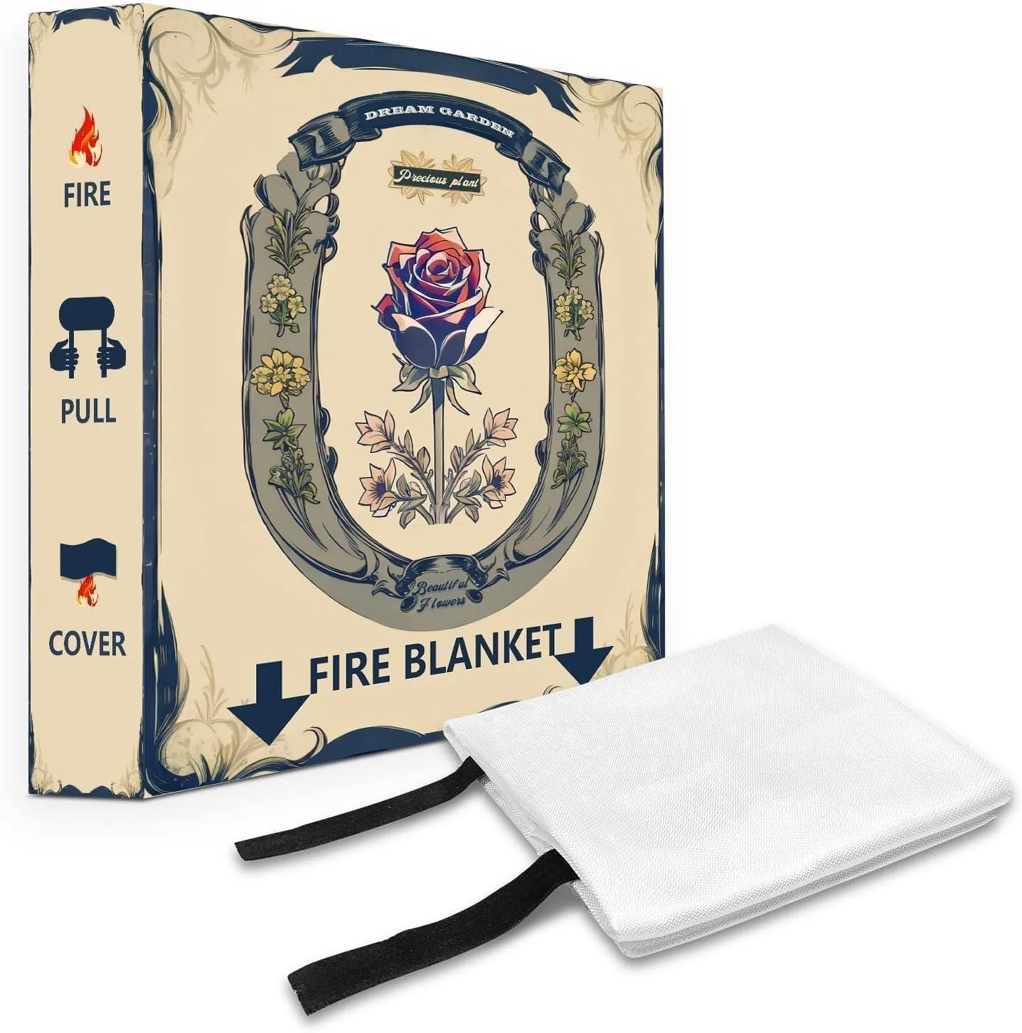 Fire Blanket with Decoration Cover, 47x47 inches Fiberglass Fire Emergency Blanket, Flame Suppression Retardant Fireproof Survival Blanket, Rose