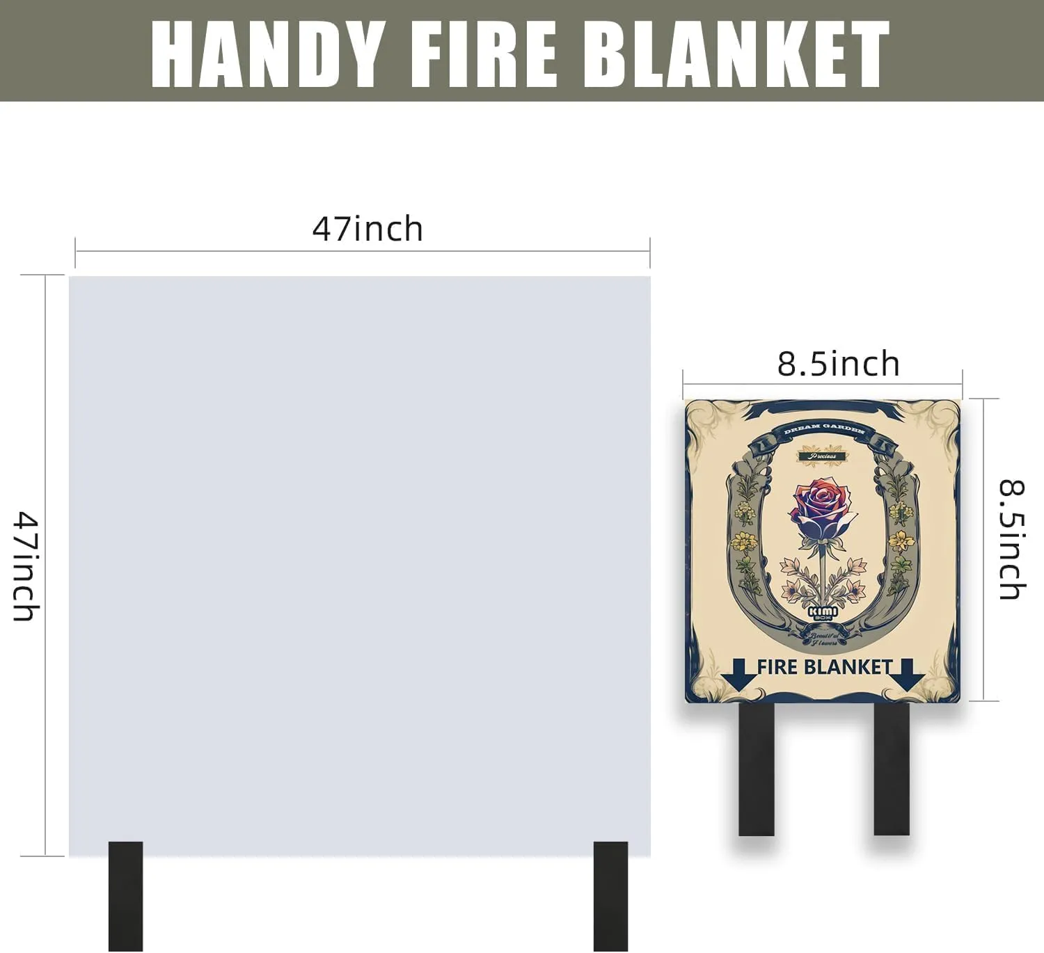 Fire Blanket with Decoration Cover, 47x47 inches Fiberglass Fire Emergency Blanket, Flame Suppression Retardant Fireproof Survival Blanket, Rose