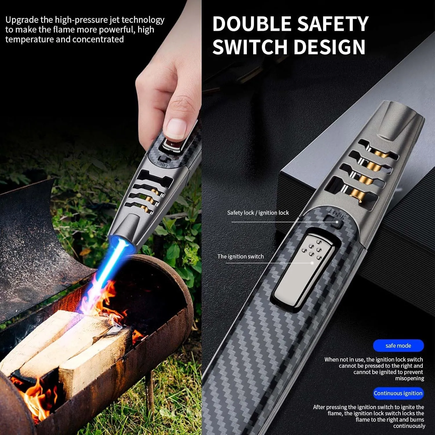 Fire Blaze Lighter, 2 Pack Fire Blaze Electric Lighter, Powerful Adjustable Flame Dual-Arc Torch Lighter, Waterproof and Windproof for Outdoor Camping Hiking Traveling (E)