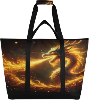 Fire Dragon Oil Painting Reusable Insulated Lunchbox Cooler Bag, Leakproof Kitchen Grocery Bag Collapsible Portable Cooler Tote Bag for Picnic, Camping, Office, Travel