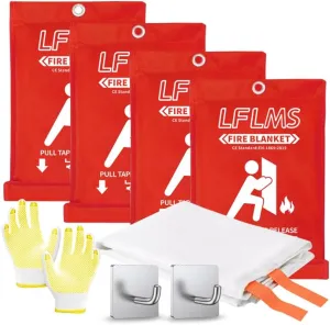 Fire Emergency Blankets - 4 Pack, 40' x 40' Fireproof Fiberglass Blankets for Home, Kitchen, Office, School, Camping, Grill, Car, Warehouse