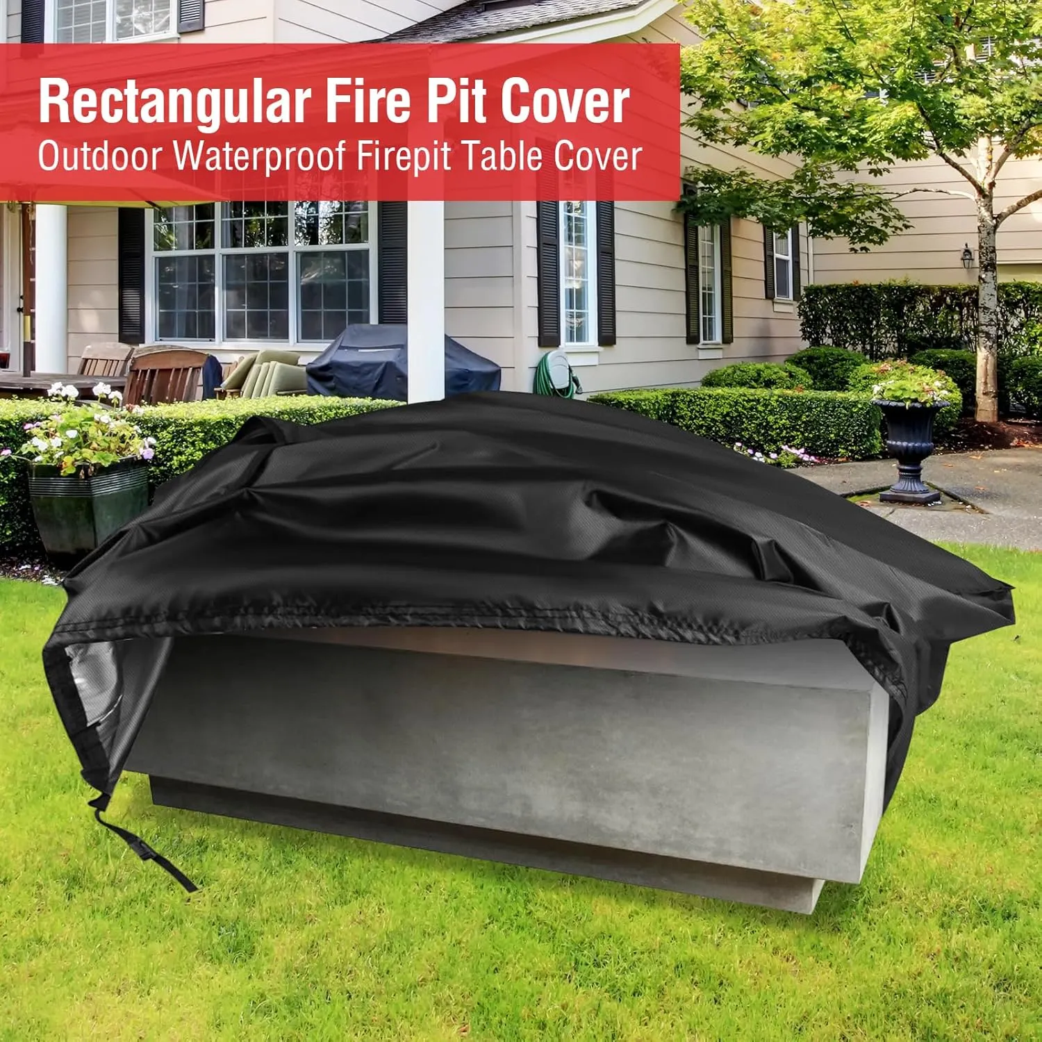 Fire Pit Cover Rectangular 56 Inch,Propane Gas Fire Pit Table Cover,Outdoor Waterproof Firepit Table Cover - 56 x 27 x 15 Inch