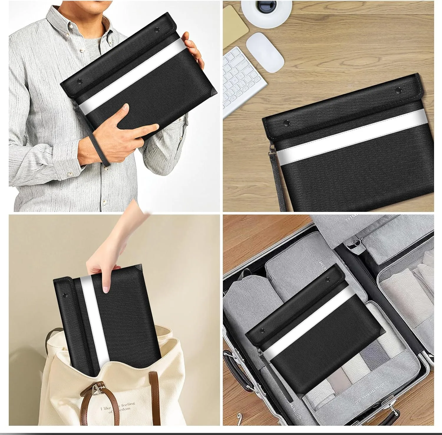 Fire Proof Bag for Documents 5200°F Heat Insulated,13.9” X 10.6”Fireproof Money Bag with Zipper,8 Layers of Protective Materials Waterproof Fireproof Bag for Cash,Valuables,Documents(Black)