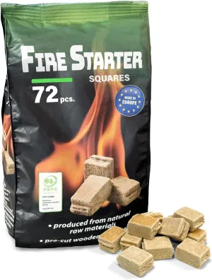 Fire Starter Squares (72 Pack) - Fire Starters for Fireplace, Grill, BBQ, Camping, Wood Stove and Bonfire Accessories - Odorless & Water Resistant