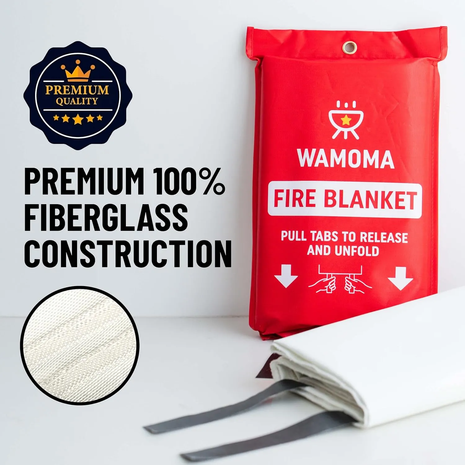 Fire Suppression Blanket - Waterproof, Oil-Resistant, Fiberglass Fire Blanket for Home, Kitchen, Grill, BBQ, Fireplace with Rapid Deployment | Reusable High Heat Resistant Safety Sheet