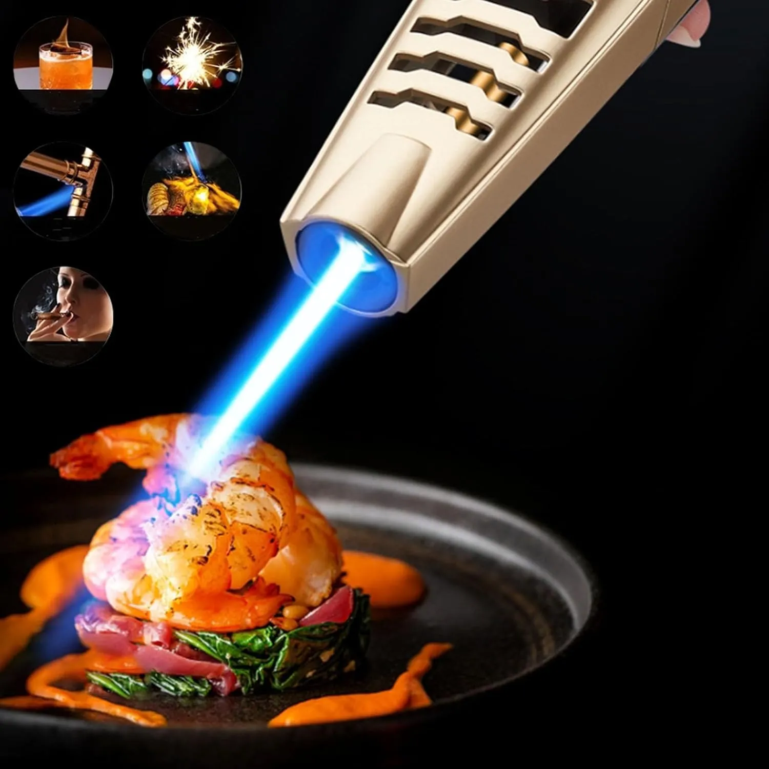 Fire Torch Lighter, Blaze Butane Torch Lighter, Refillable Butane Torch Lighter, Adjustable Flame Bright Fire Windproof Lighter (D2)
