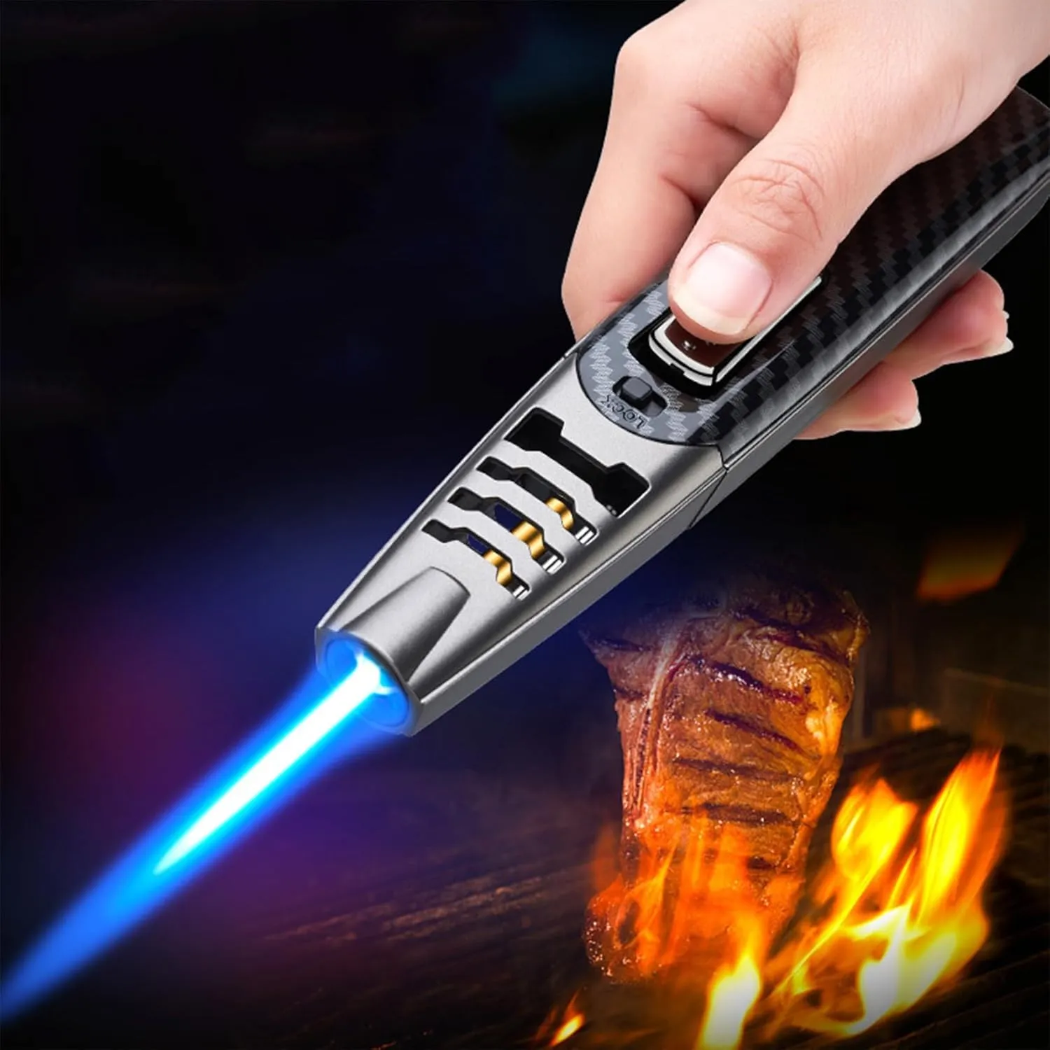 Fire Torch Lighter, Blaze Butane Torch Lighter, Refillable Butane Torch Lighter, Adjustable Flame Bright Fire Windproof Lighter (D2)
