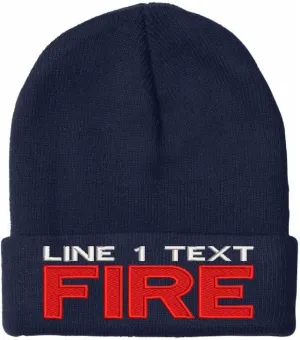 Firefighter Winter Hat - Embroidered FIRE Style Winter hat with Your Text | Ideal Firefighter Hat for Volunteer & Career Firefighters | Unique Fire Department & Custom Firefighter Gifts Blue