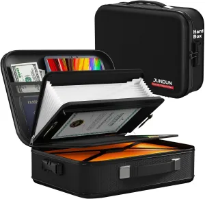 Fireproof Box,Hard Shell Fireproof Safe Box with Lock,Portable Fireproof Safe Storage Box for Letter Size Documents,files,Papers and Passport,Black F880001B