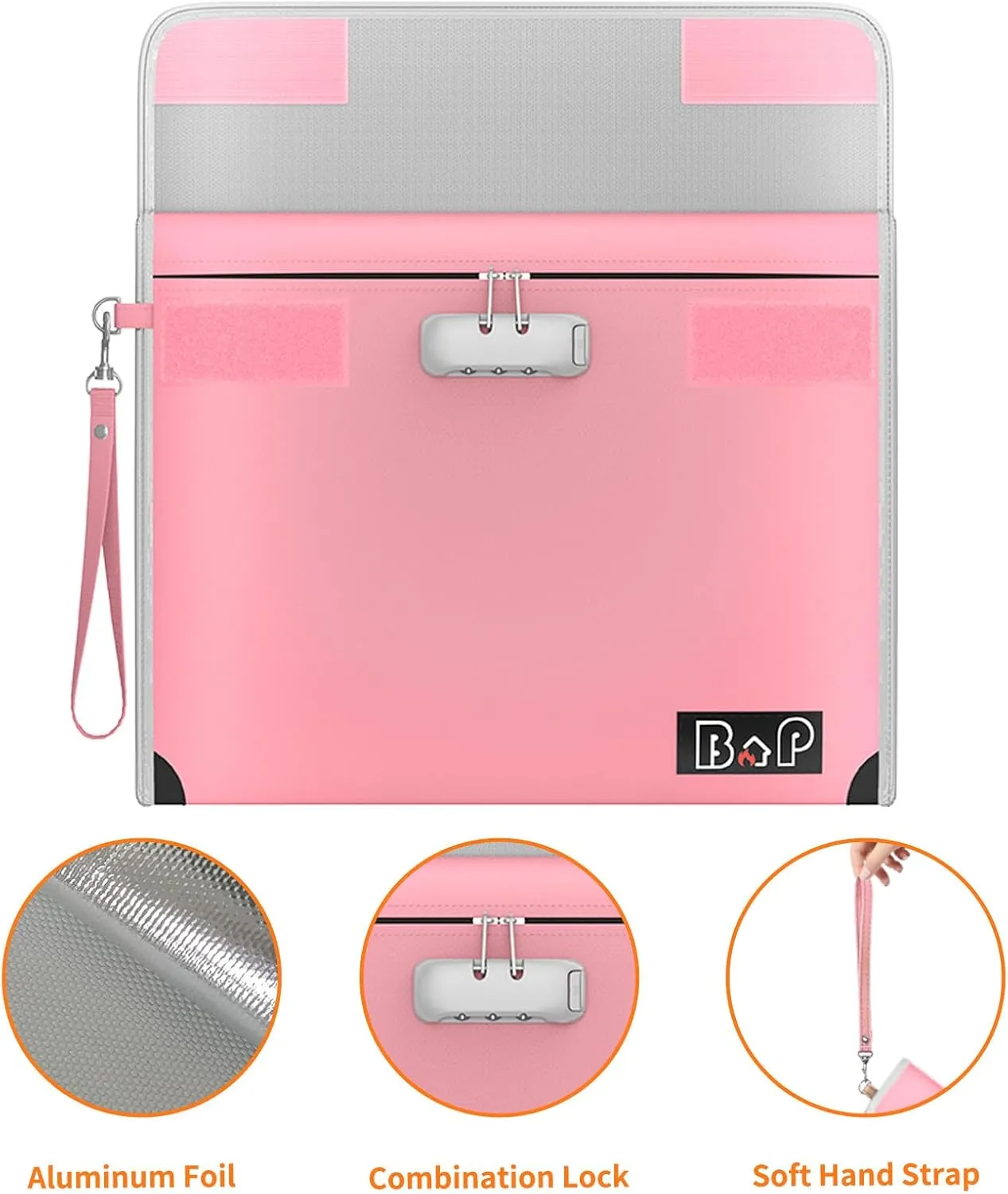 Fireproof Document Bag with Lock - 4200°F Heat Insulated, Water Fire Proof Bag with Zipper, Fireproof Money Bag for Cash, Letter A4 A5 Size Documents, Passport and Valuables,13.9"x10.6"(Pink)