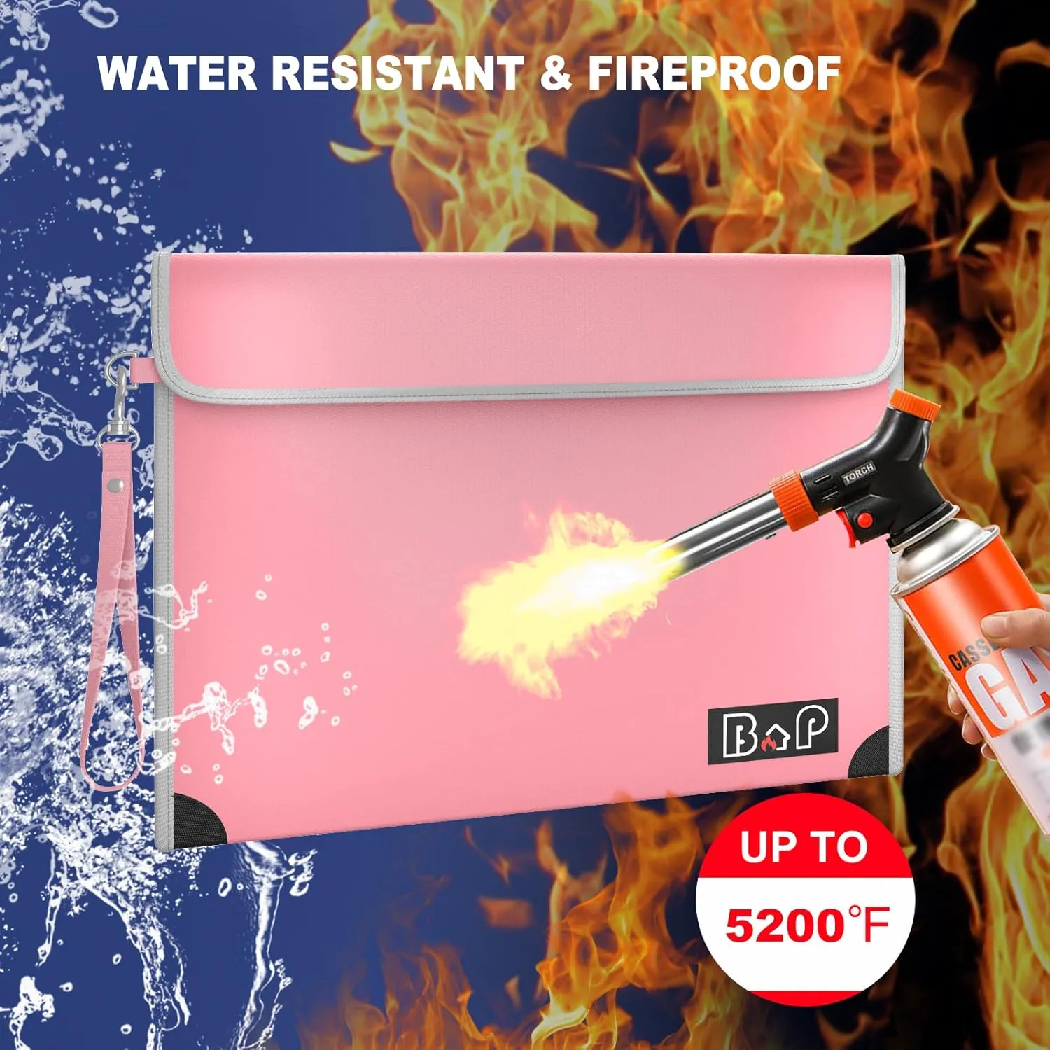 Fireproof Document Bag with Lock - 4200°F Heat Insulated, Water Fire Proof Bag with Zipper, Fireproof Money Bag for Cash, Letter A4 A5 Size Documents, Passport and Valuables,13.9"x10.6"(Pink)