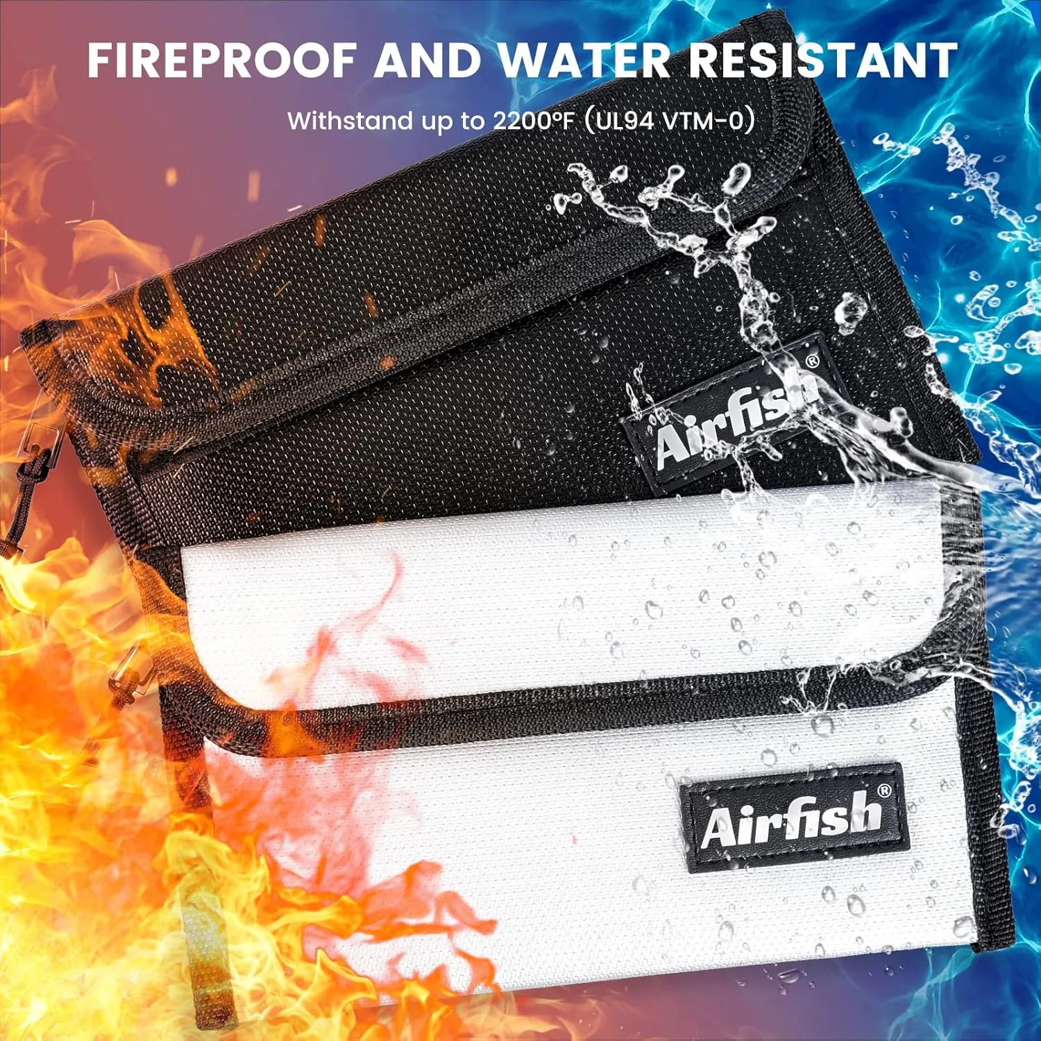 Fireproof Money Bag, 5 x 8 inches Fireproof Wallet, Waterproof Cash Bag with Zipper, Small Fireproof Cash Bag for Valuables