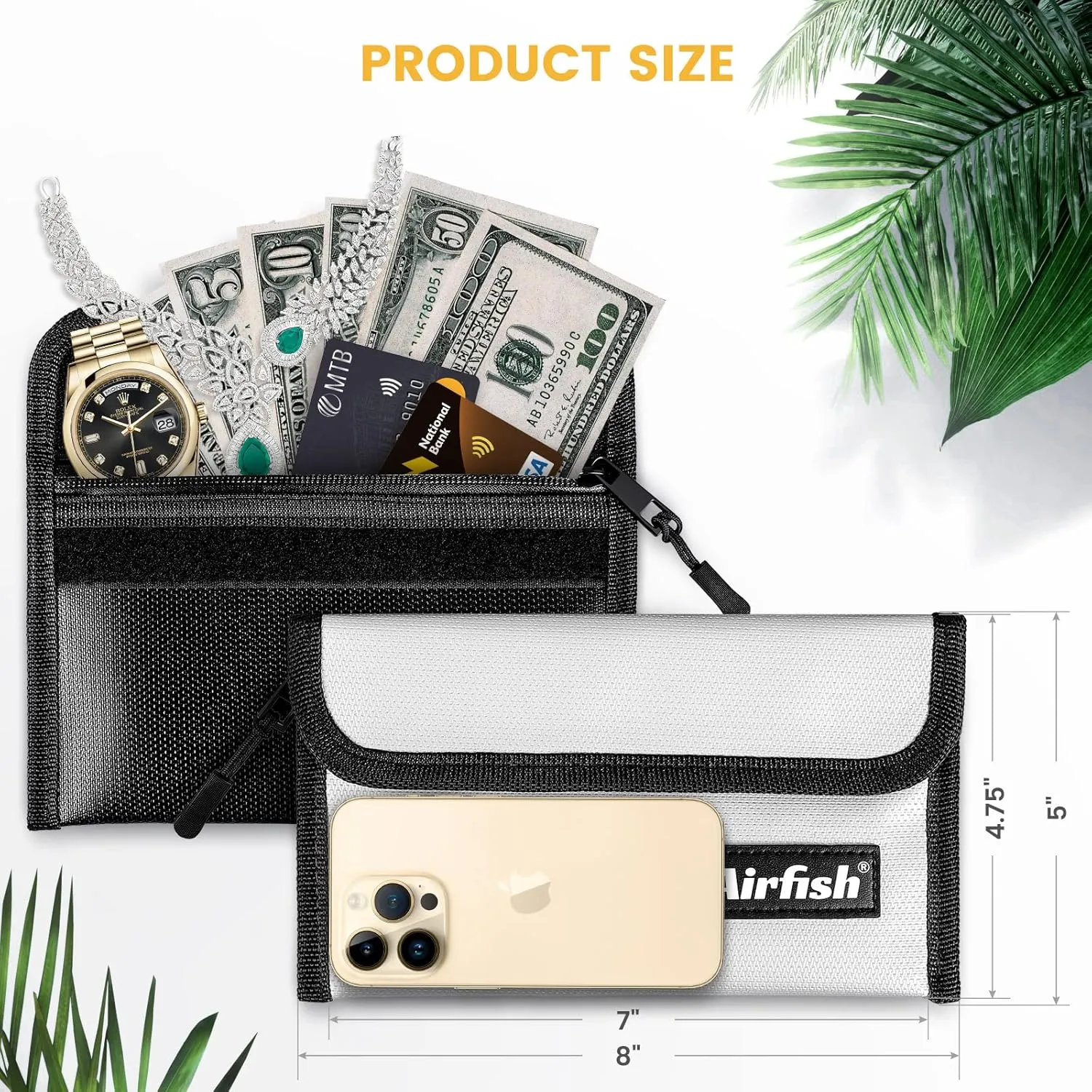 Fireproof Money Bag, 5 x 8 inches Fireproof Wallet, Waterproof Cash Bag with Zipper, Small Fireproof Cash Bag for Valuables