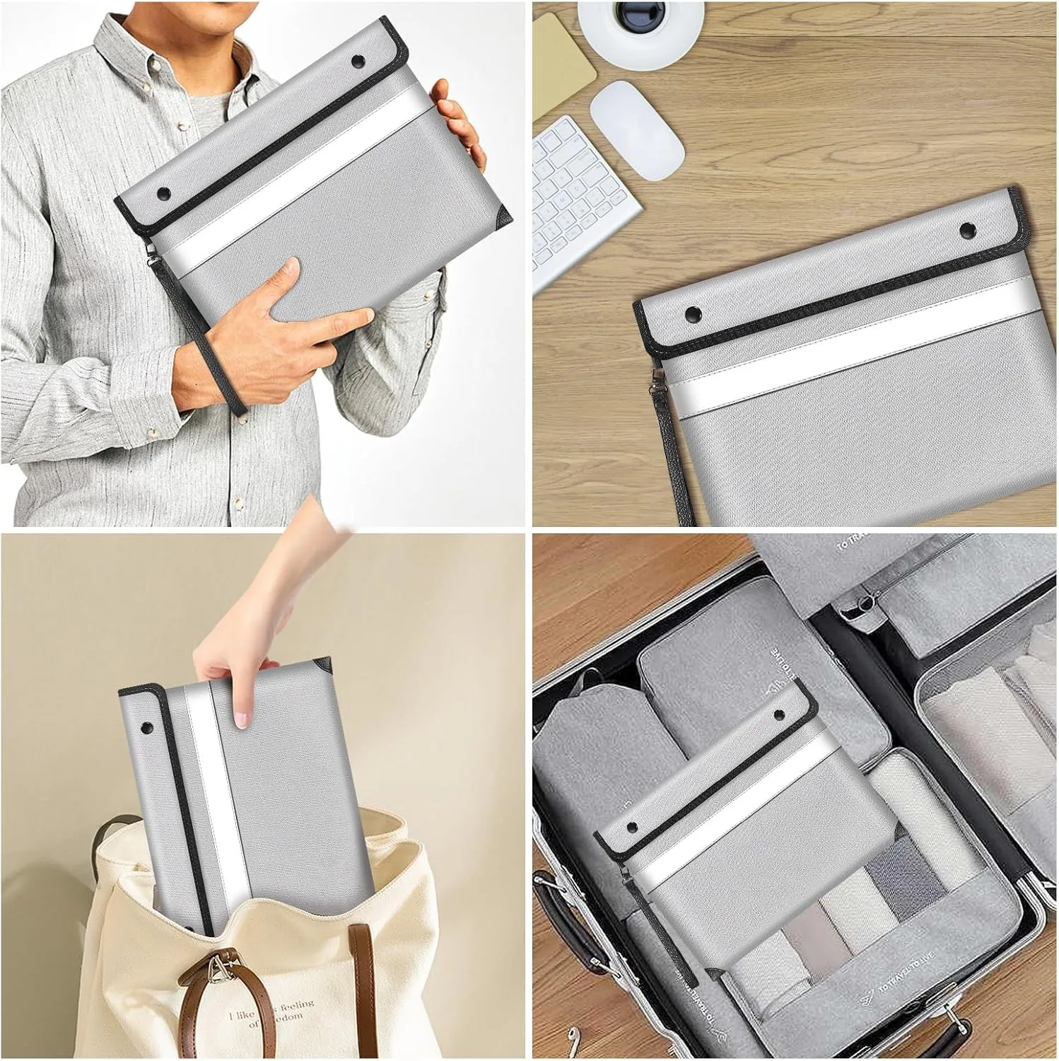 Fireproof Money Bag for Cash,Fireproof Document Bag 5200°F Heat Insulated,Safe Fireproof Storage Pouch with Zipper,8 Layers of Heat Insulated Materials,11 x 7.7 inch(Silvery)
