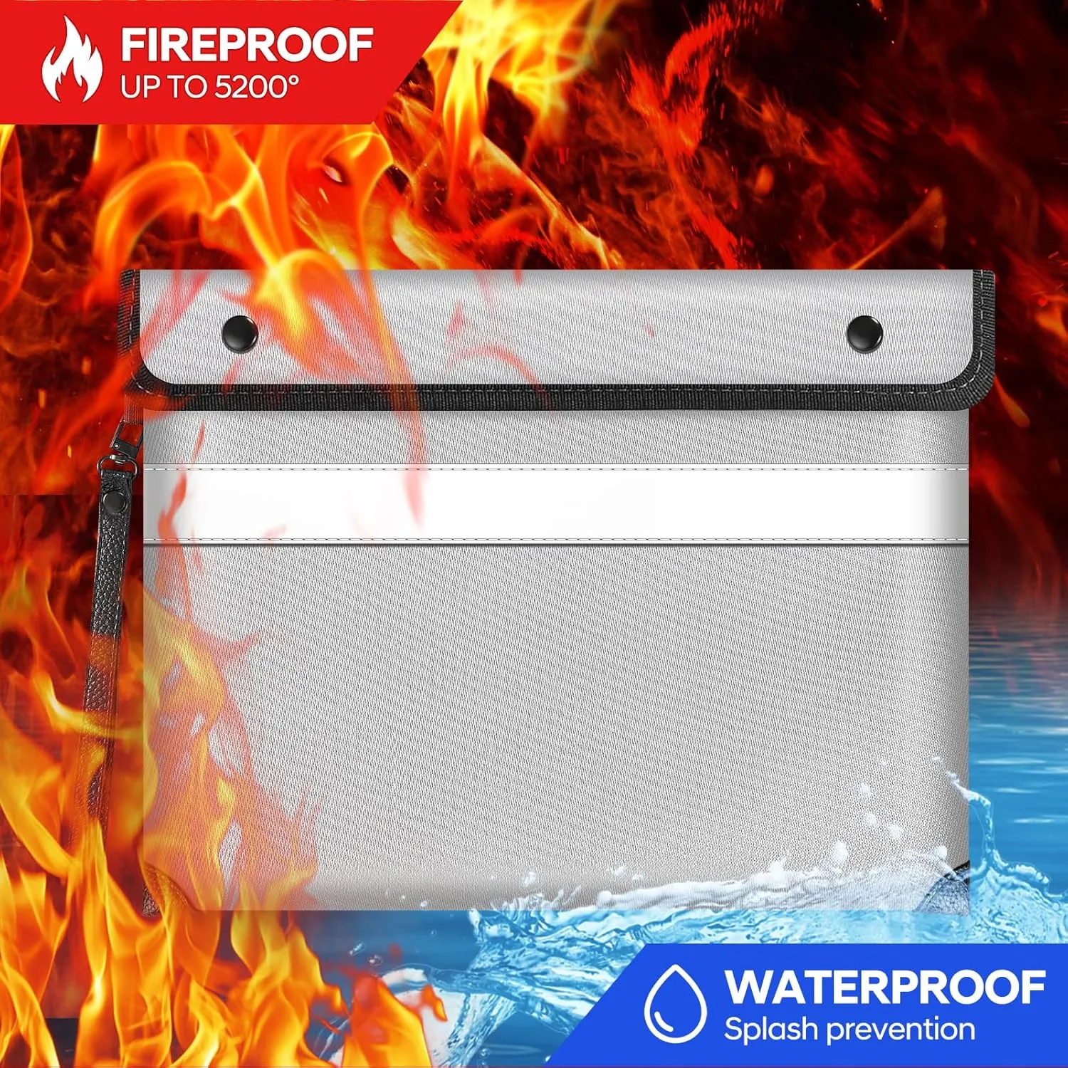 Fireproof Money Bag for Cash,Fireproof Document Bag 5200°F Heat Insulated,Safe Fireproof Storage Pouch with Zipper,8 Layers of Heat Insulated Materials,11 x 7.7 inch(Silvery)