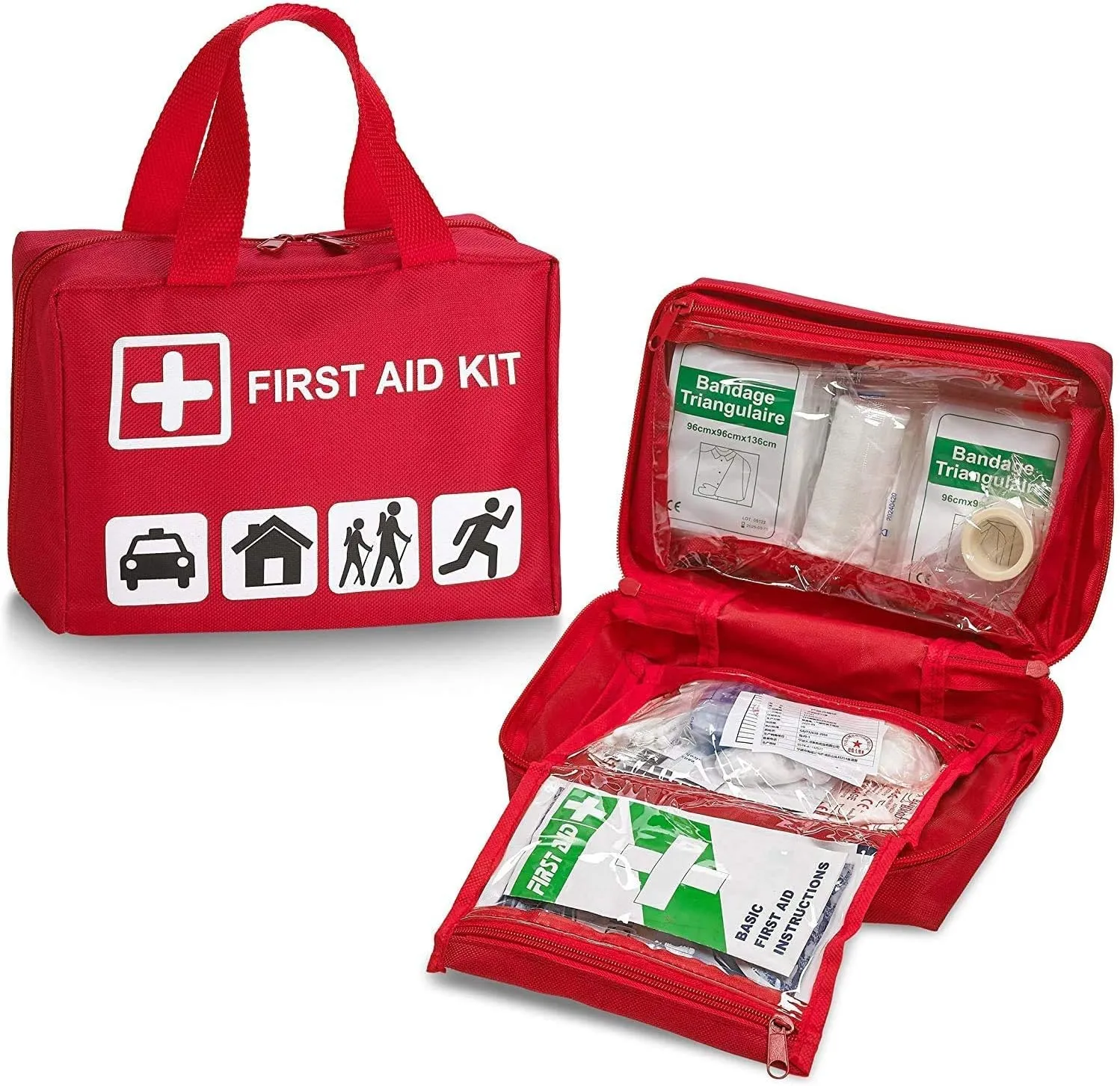 First Aid Kit - 96 Piece Compact Lightweight Portable Safety Trauma Bag Emergency Survival Kit Gear Home & Provide Immediate Care - Office Car Travel Hiking Camping & Other Outdoor Activities