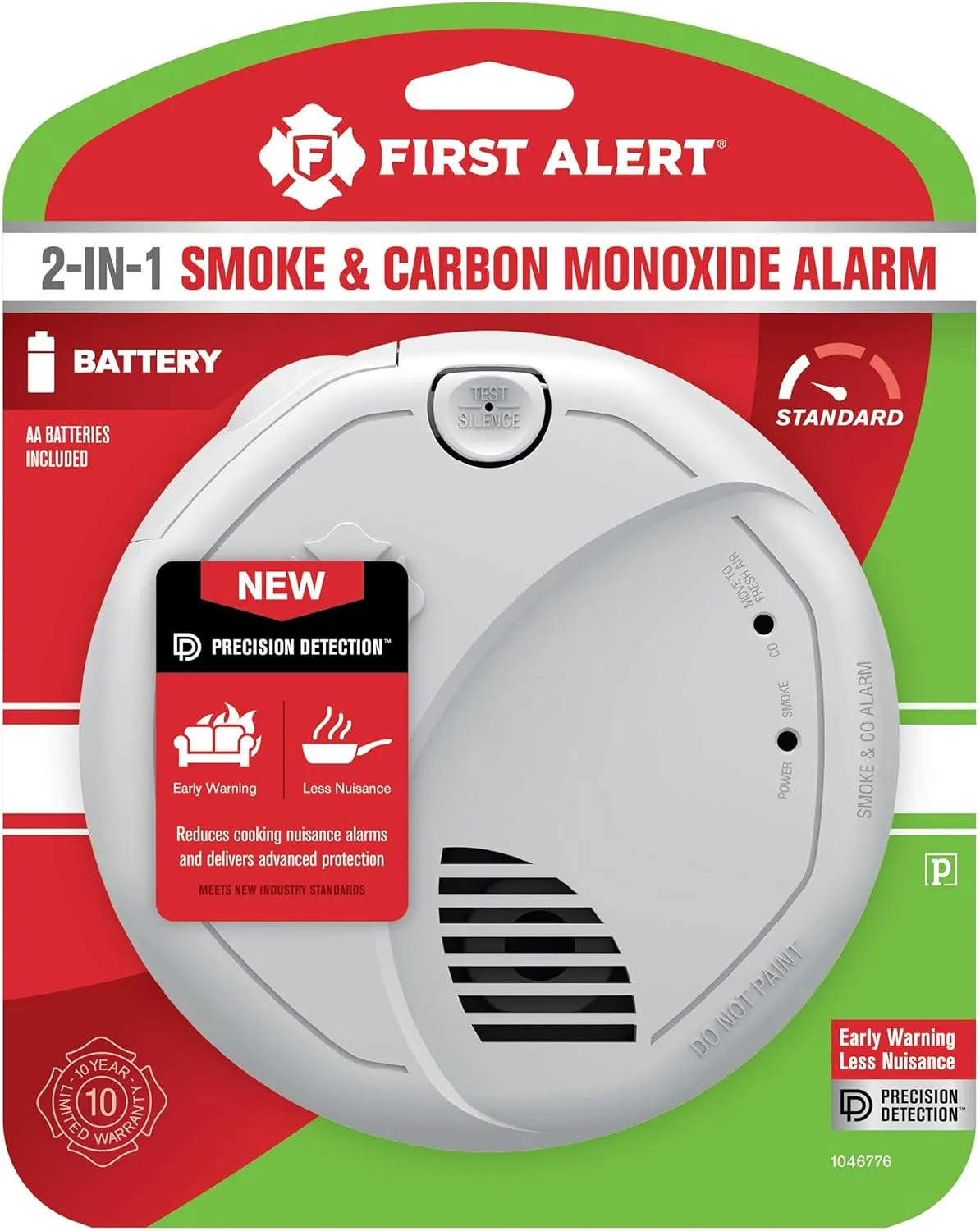 First Alert Combination Smoke & Carbon Monoxide Alarm, Battery Operated Detector with Test & Silence Button, SMCO100, 1-Pack